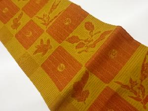 ふくれ織色紙に草花模様織出し全通洒落袋帯